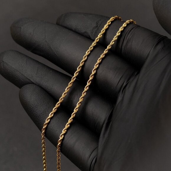 Solid Yellow Gold Plated 316 Stainless Steel 2MM Twist Rope Chain Necklace - Picture 2 of 5